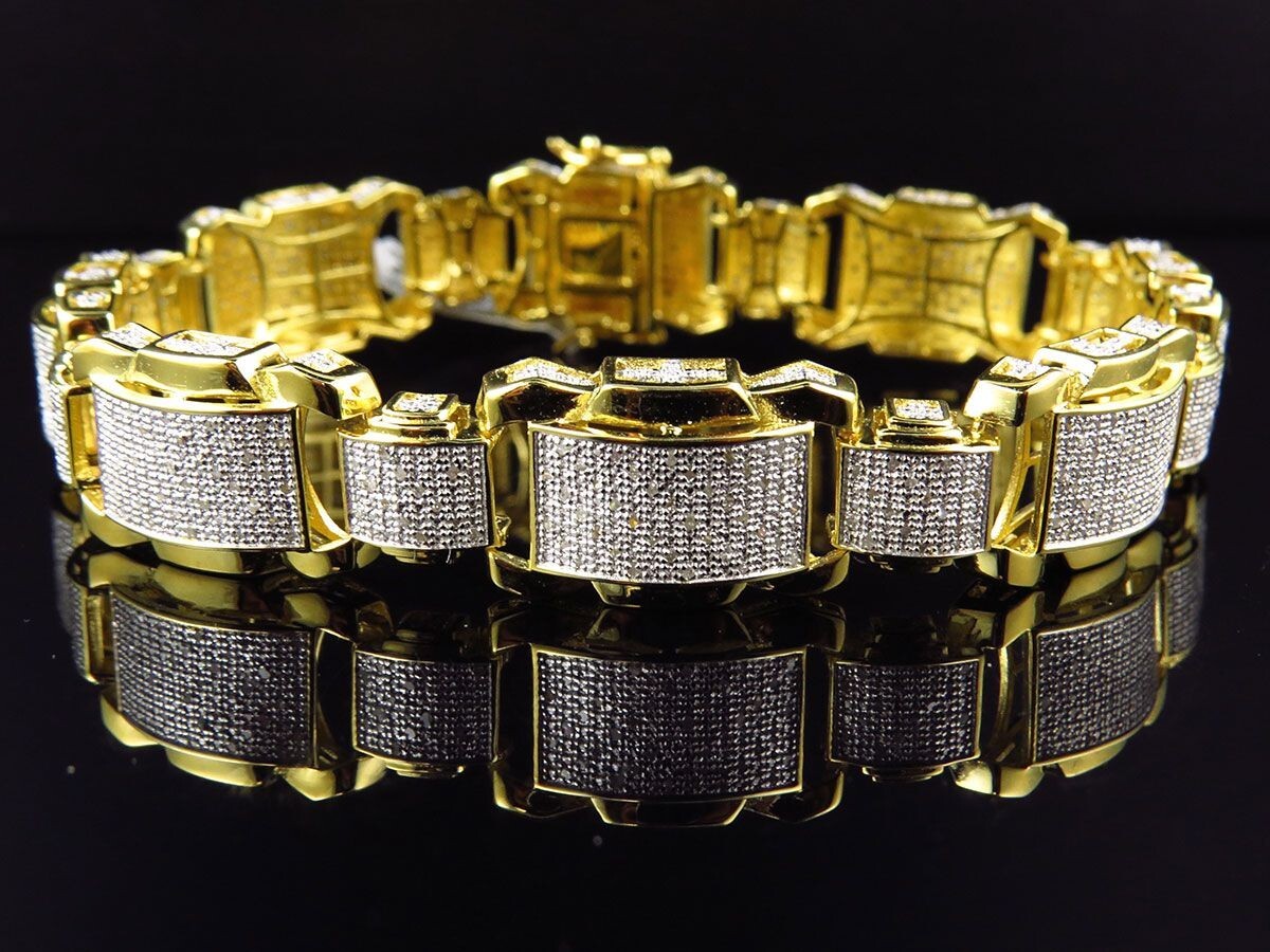 2 ctw Natural Moissanite 14K Yellow Gold Over Statement Link Men's Bracelet 9"