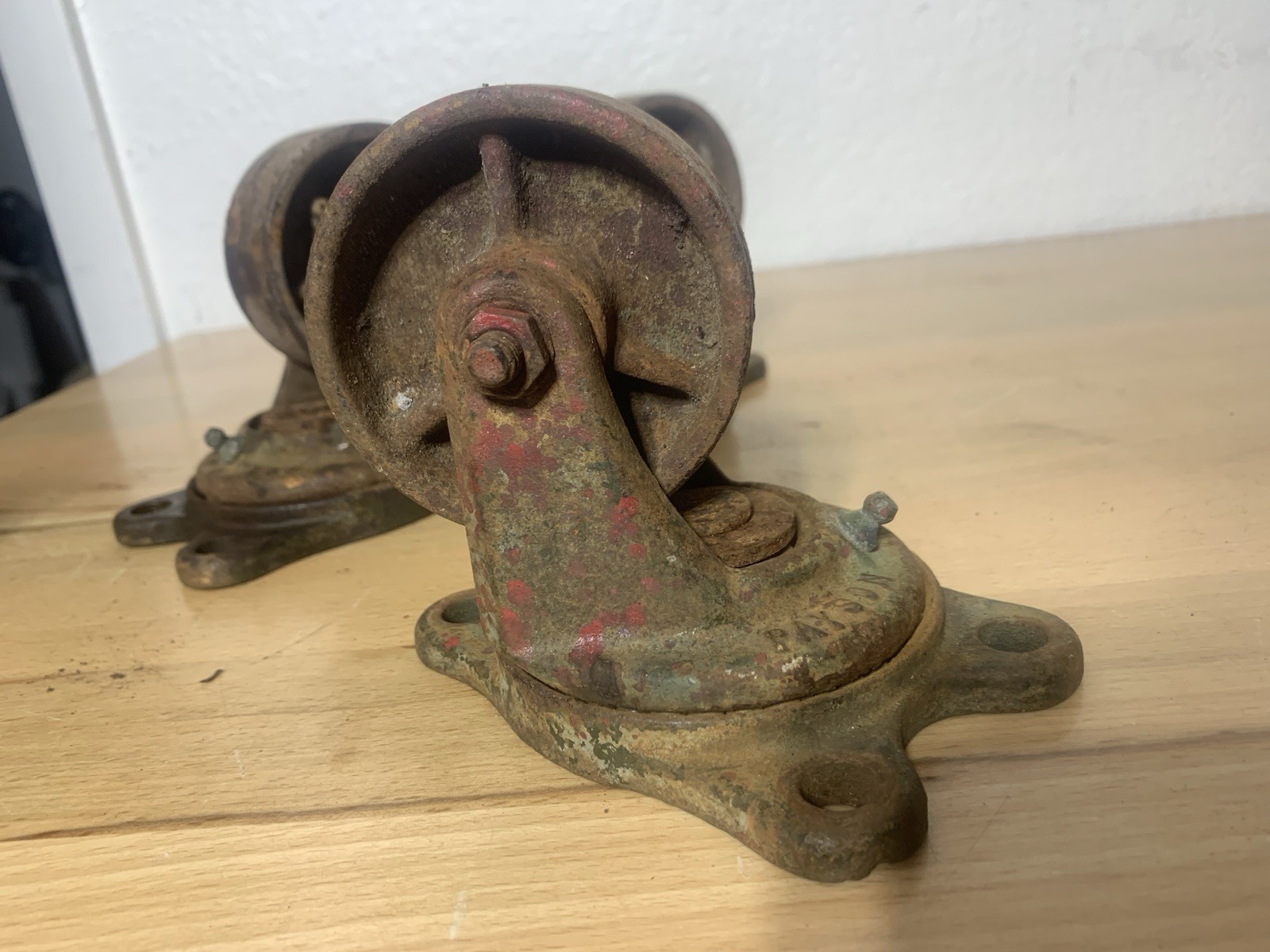 Antique Payson Cast Iron Swivel Casters Industrial Wheels with Grease Fittings