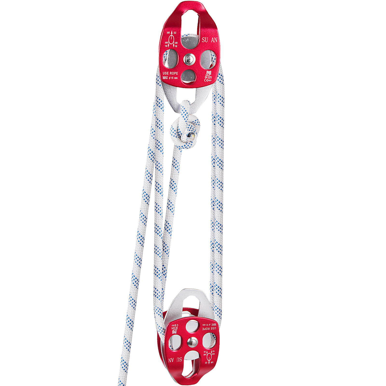 Twin Sheave Block and Tackle 7700Lb Pulley System 100' 1/2" Outdoor Rigging Rope