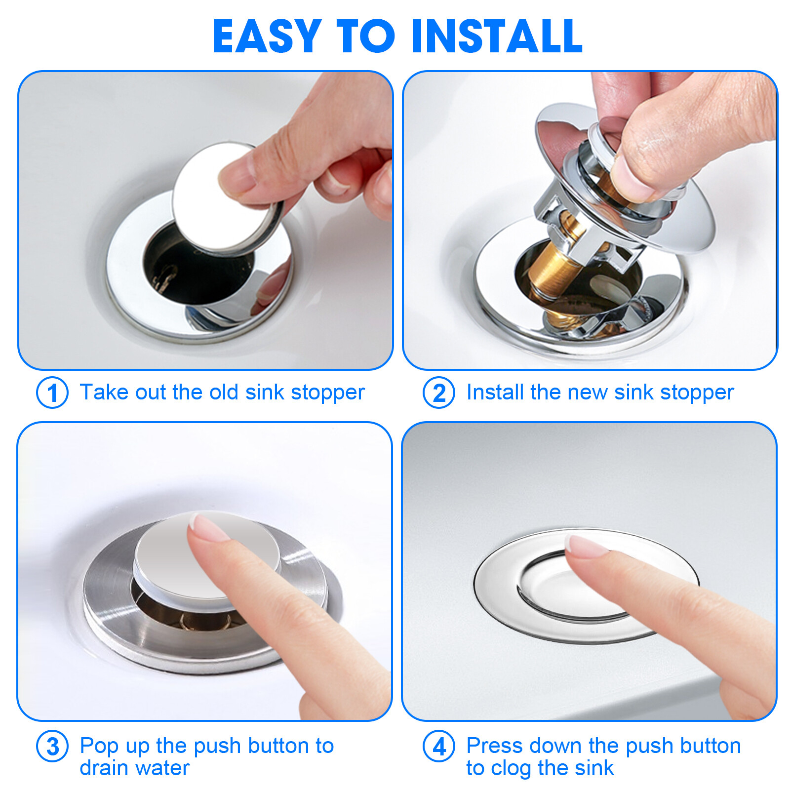 Universal Bathroom Sink Stopper Drain Filter Bullet Core Push Plug Bounce Pop Up