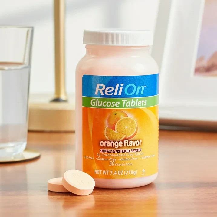 Relion Glucose Tablets, Orange Flavor, Fat-Sodium-gluten-caffeine Free, 50 Count