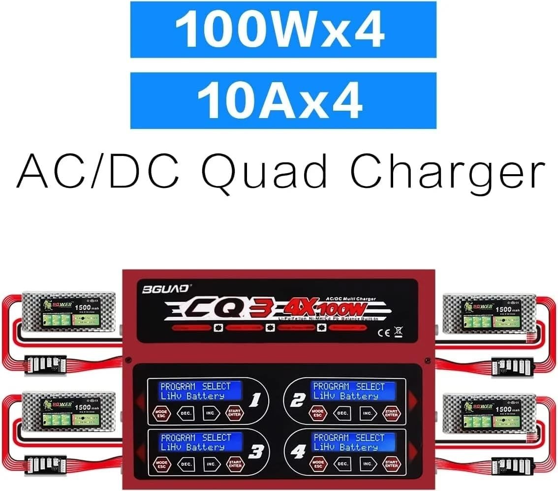 BGUAD CQ3 10A 100W 1-6S 100Wx4/10Ax4 Balance Charger with JST_XH Adapter