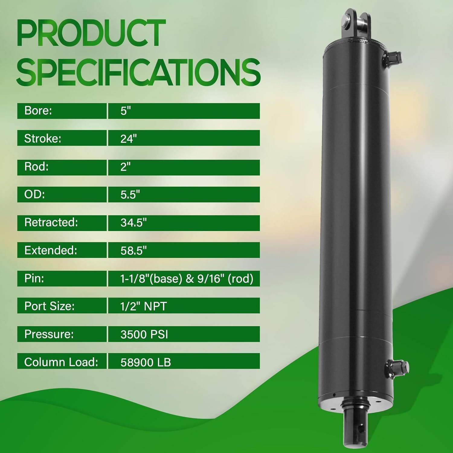 5"x24" Log Splitter Hydraulic Cylinders Double Acting 5" Bore 24" Stroke 2" Rod