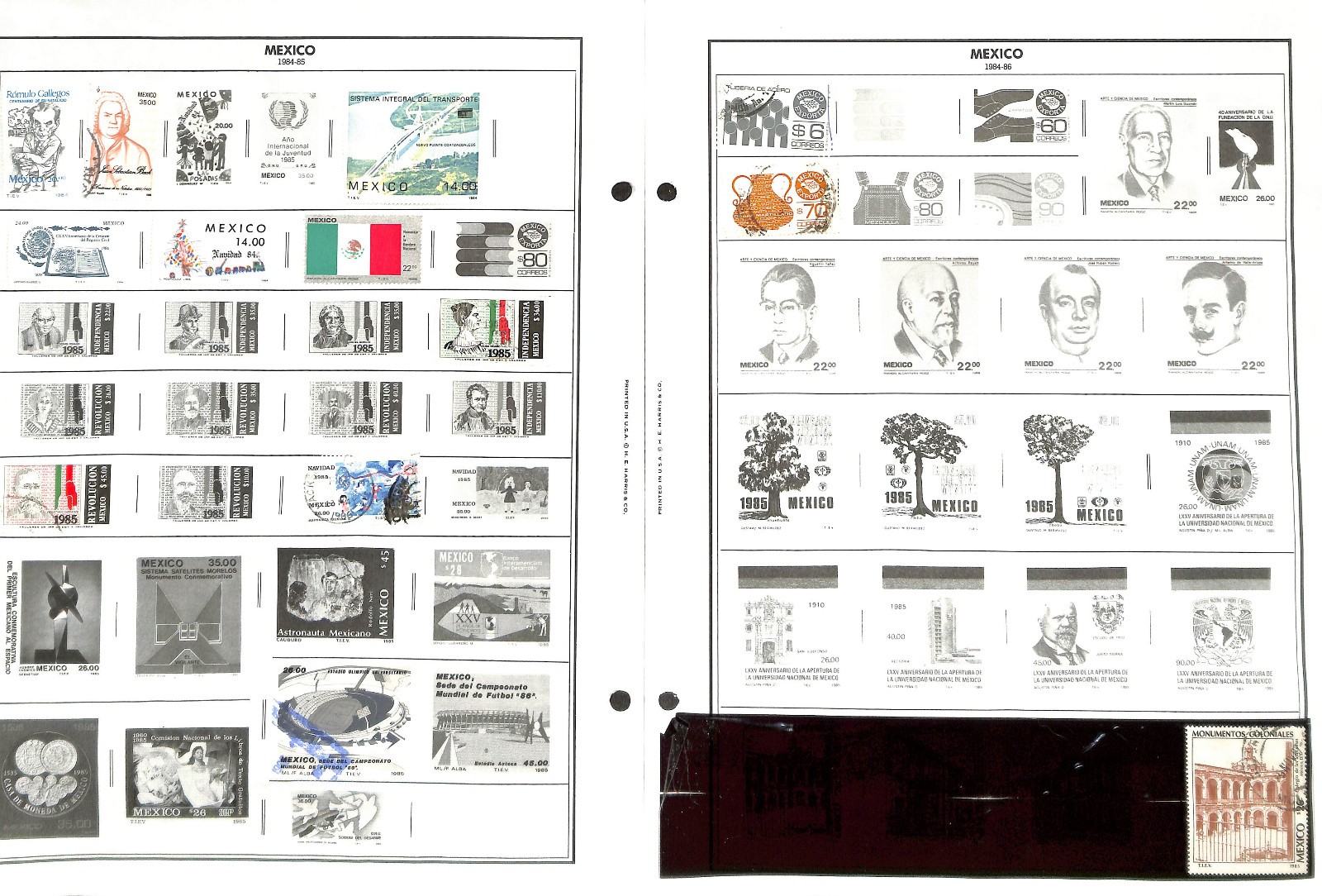 Mexico Stamp Collection on 40 Harris Pages, 1884-1990 (BH)