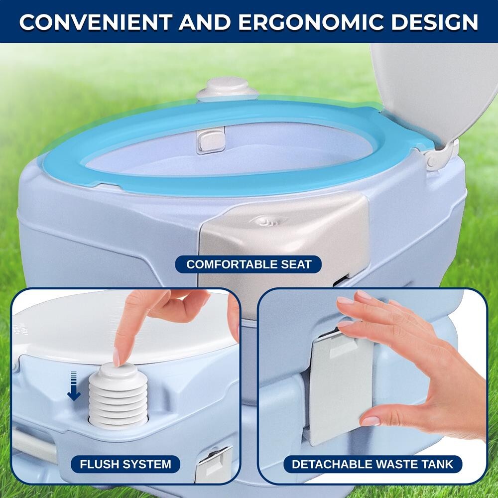 SereneLife 15 Liter Outdoor Portable Toilet w/ Extra Large Seat (Moonwhite)