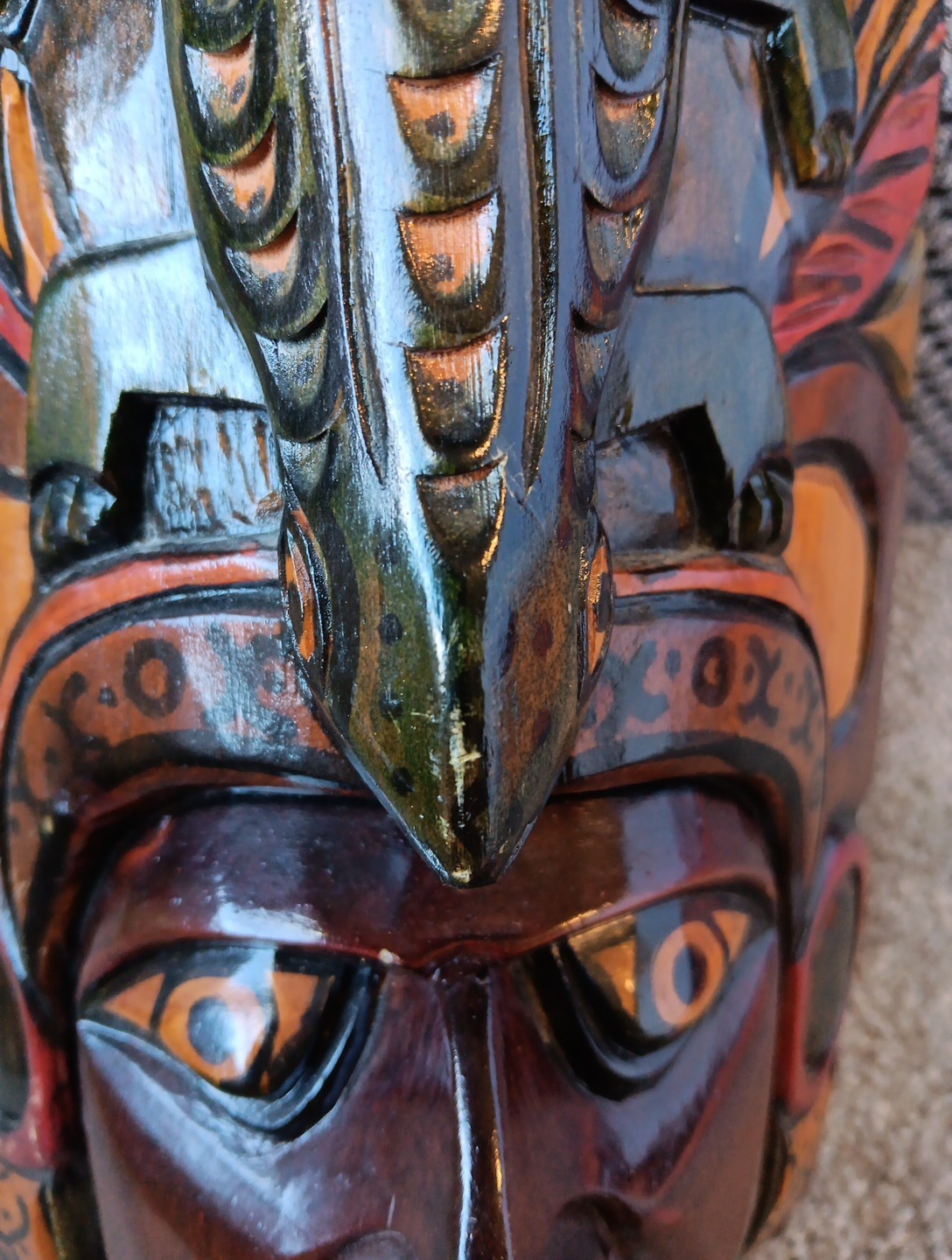 Handcarved Painted Tribal Aztec Mayan Wall Hanging 9x6 With Lizard, Iguana 3D