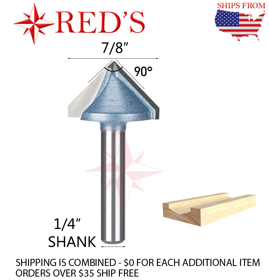 Tideway Carbide IND LC03081404 90 degree V groove Carving 1/4" shank router bit