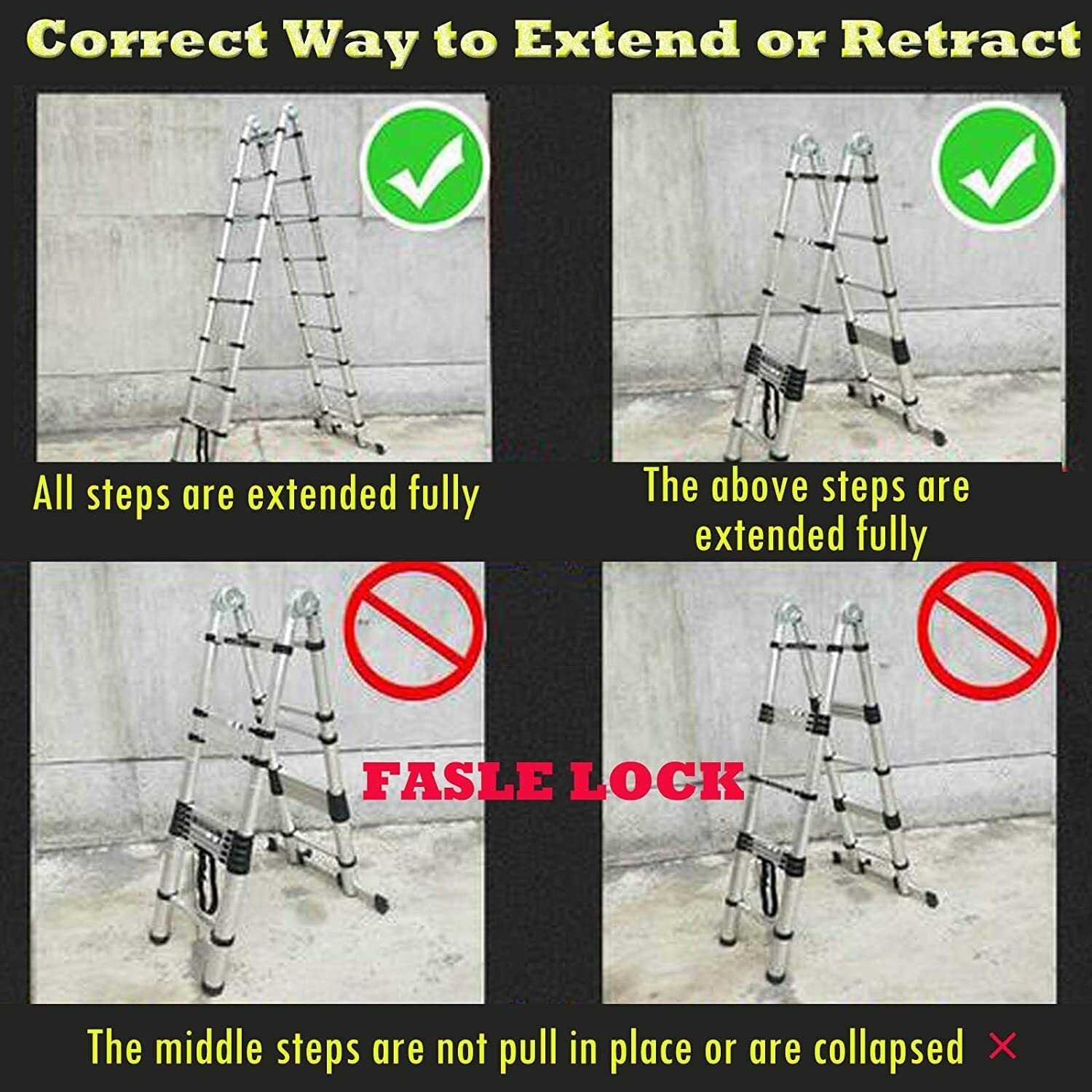 16.5FT Heavy Duty Multi-Purpose Aluminium Telescopic Ladder Extendable A-Frame