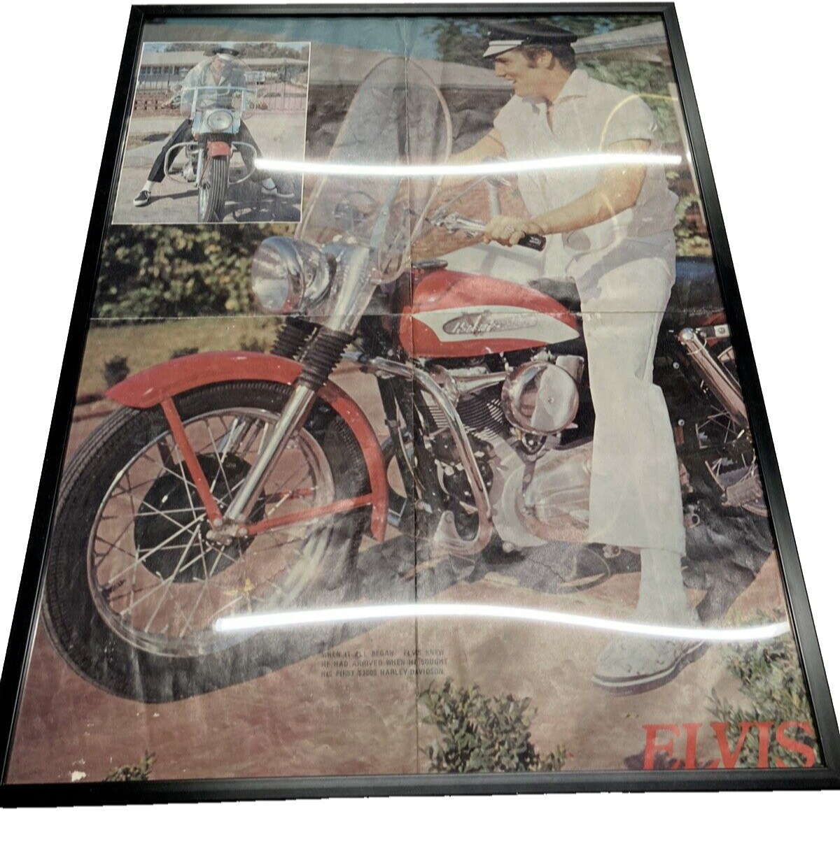 (1977) Elvis Presley Poster Original "Rare" Harley Davidson  Framed Vintage