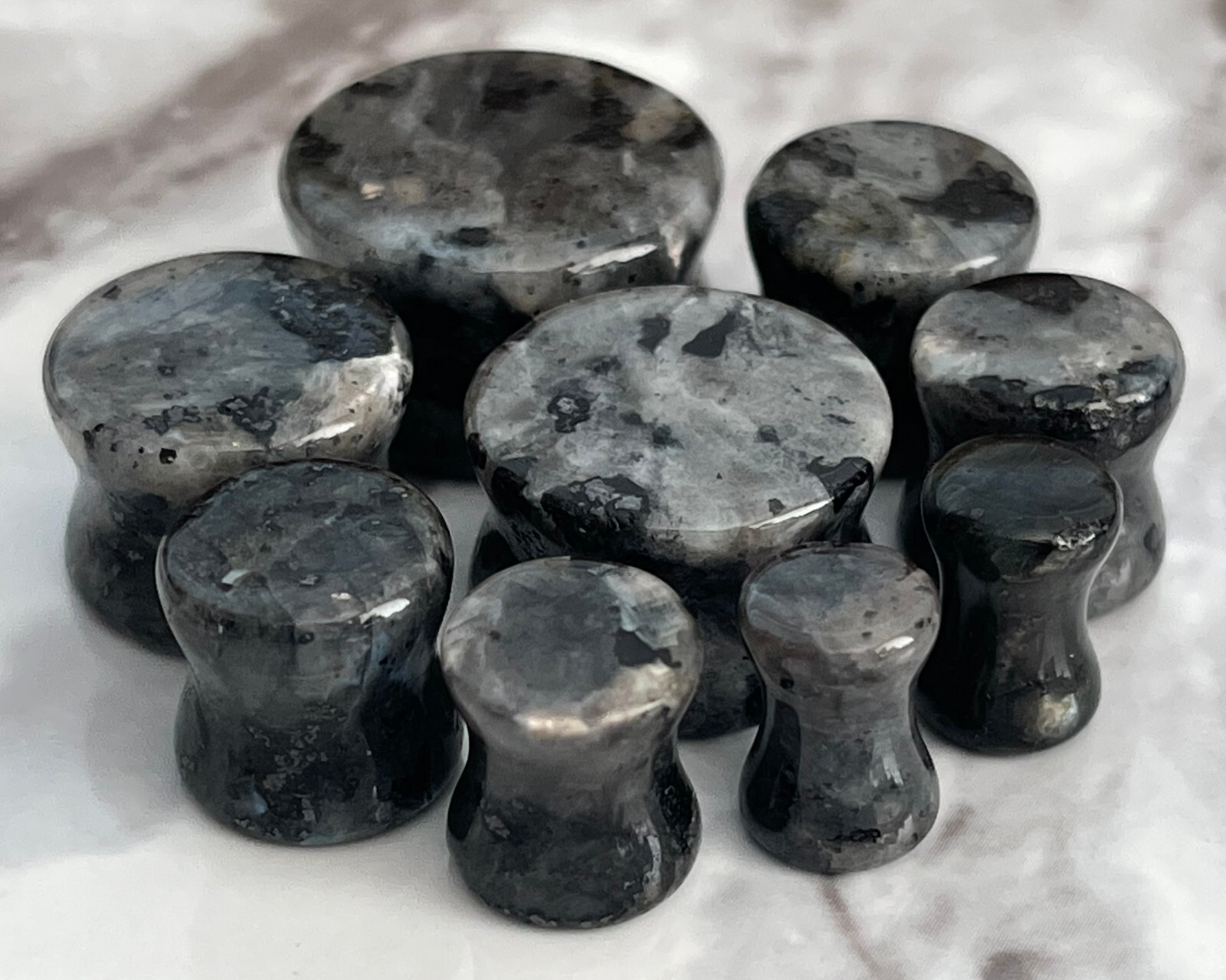 PAIR Natural Black Labradorite Stone Double Flare Plugs Tunnels Earlets Gauges