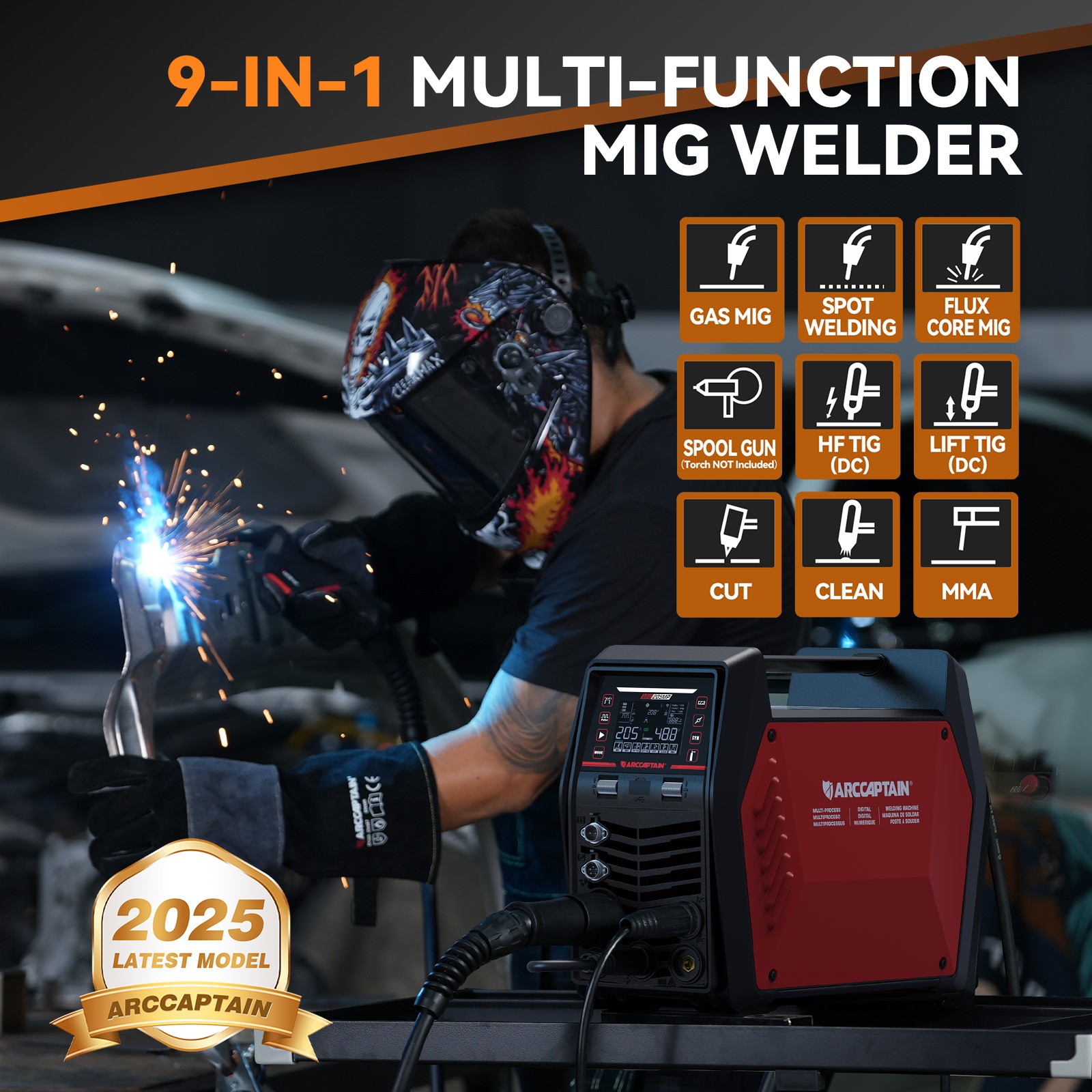 ARCCAPTAIN MIG205MP MIG Welder Plasma Cutter/Pulsed MIG/Flux Core/Spool Gun/TIG