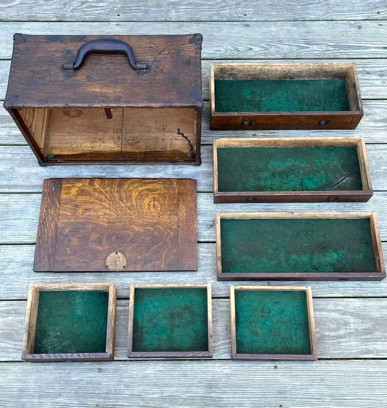 Antique Union 6 Drawers Oak Wood Machinists Tool Chest Box