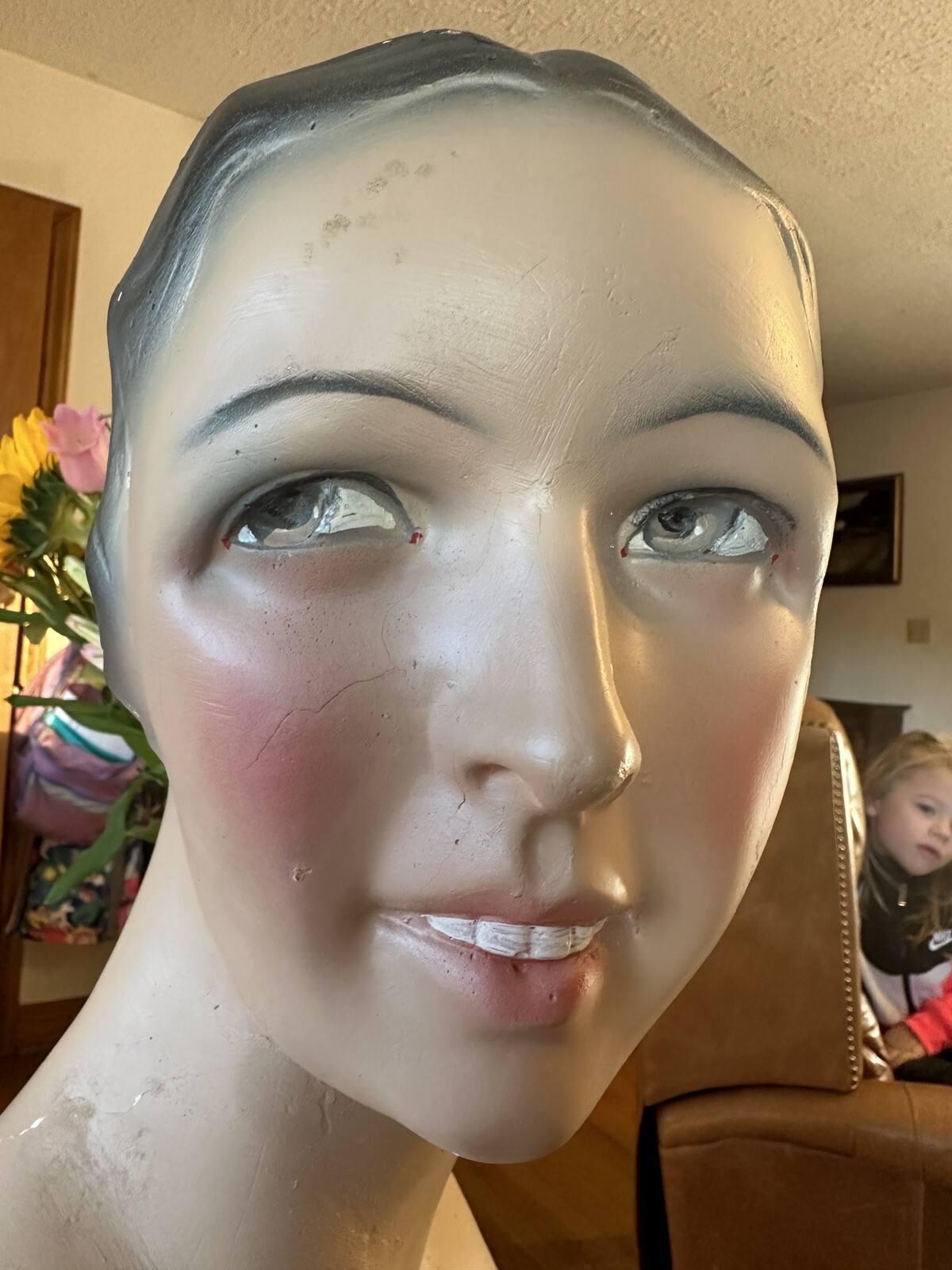 Vintage French Paris Lady Woman Hat Bust Head Champs Elysees Mannequin Plaster