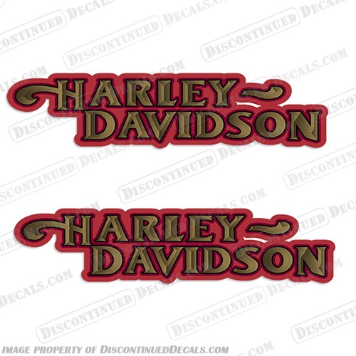 Fits Harley-Davidson Fuel Tank Decals (Set of 2) - Style 15 - Red/Gold 9.75"