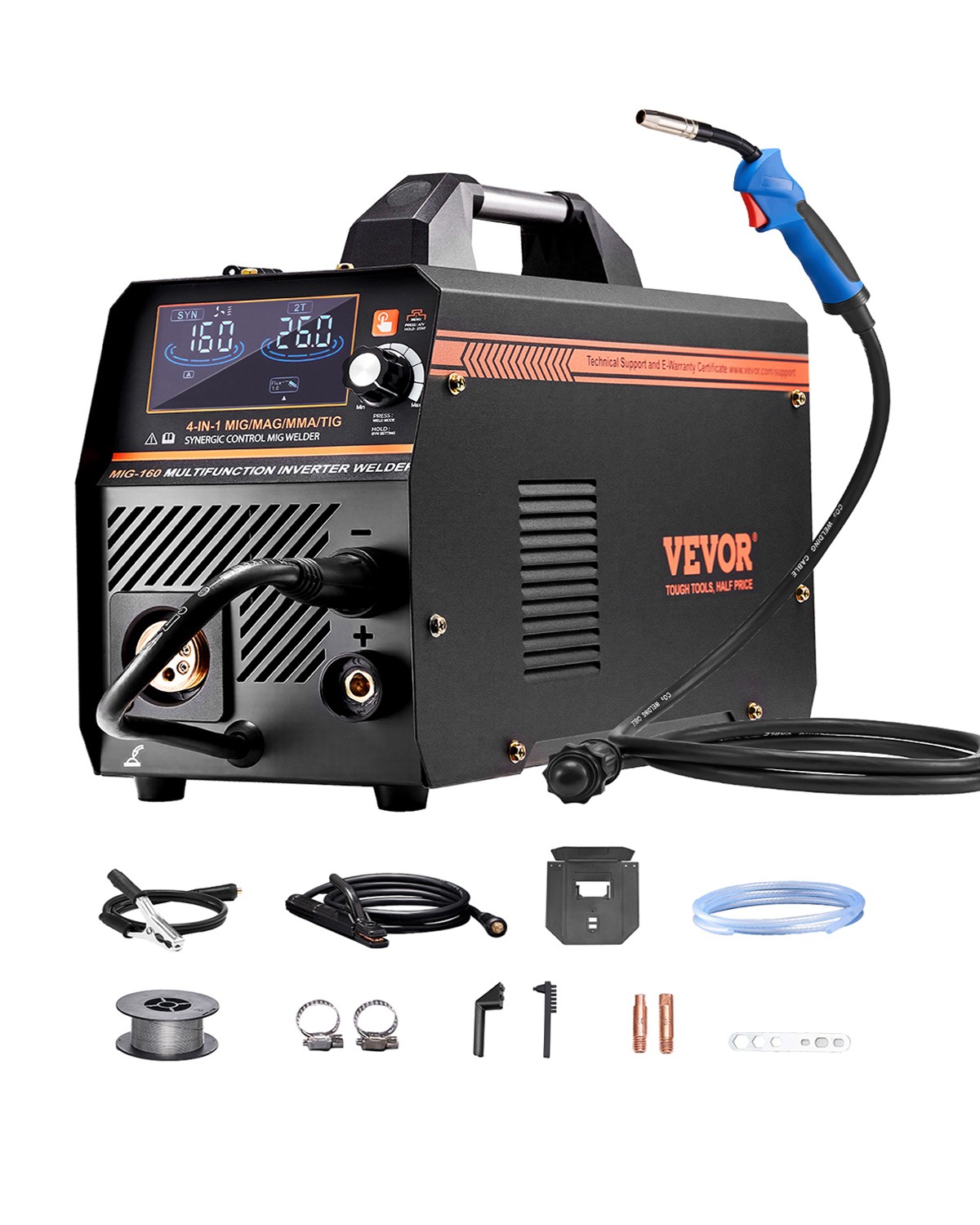 VEVOR MIG Welder 160Amp Welding Machine 4-in-1 Gas MIG/Flux Core MIG/Stick/Lift