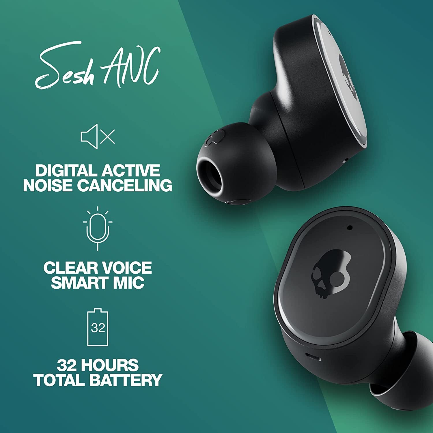 Skullcandy SESH ANC Wireless In-ear Bluetooth Earbuds (Certified Refurb)-BLACK