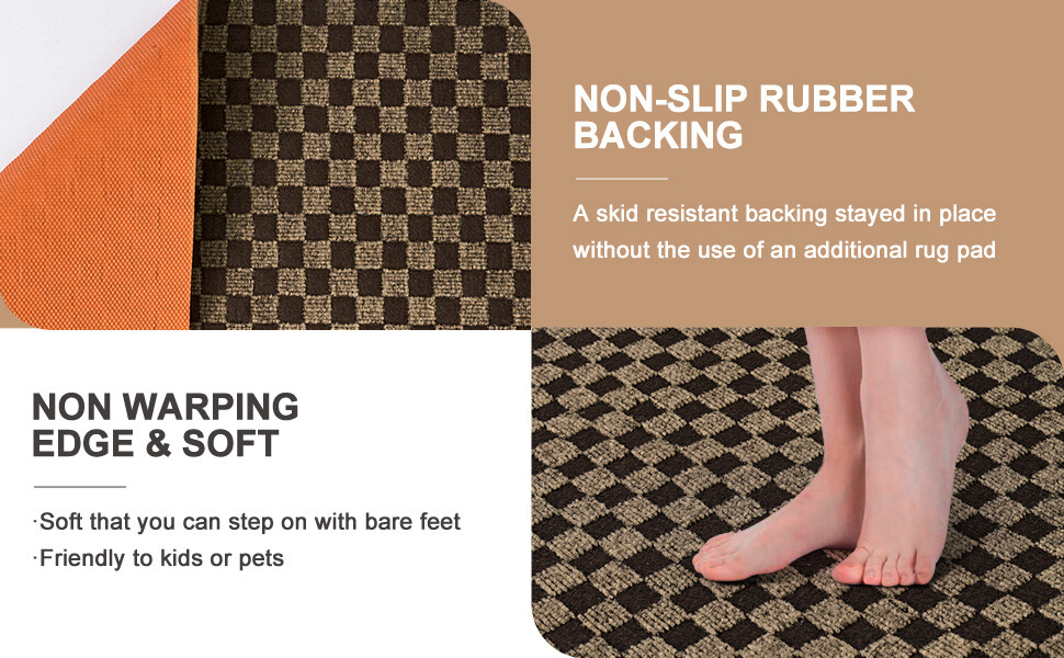 Runner Rug Hallway Non Slip Rubber Back Custom Size as Carpet Doormat Checkered