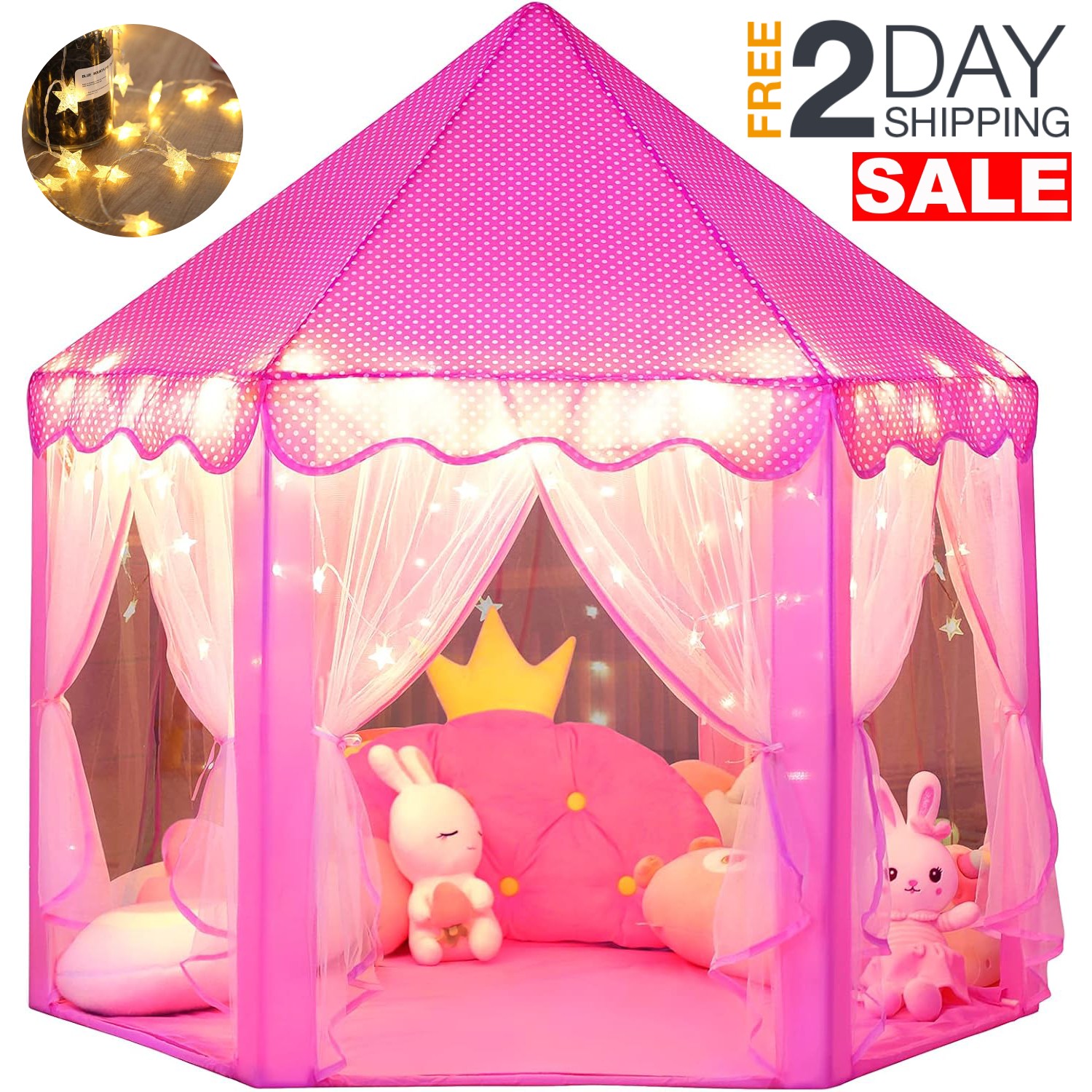 Castillo De Princesas Rosa Con Luz Casa Campaña Juguetes Para Niñas 3 4 5 6 Años