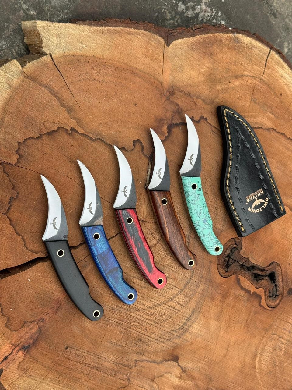 Moon Boot Knife, Pikal, Elvia fusion 12c27 steel leather sheath Owltown Pivia