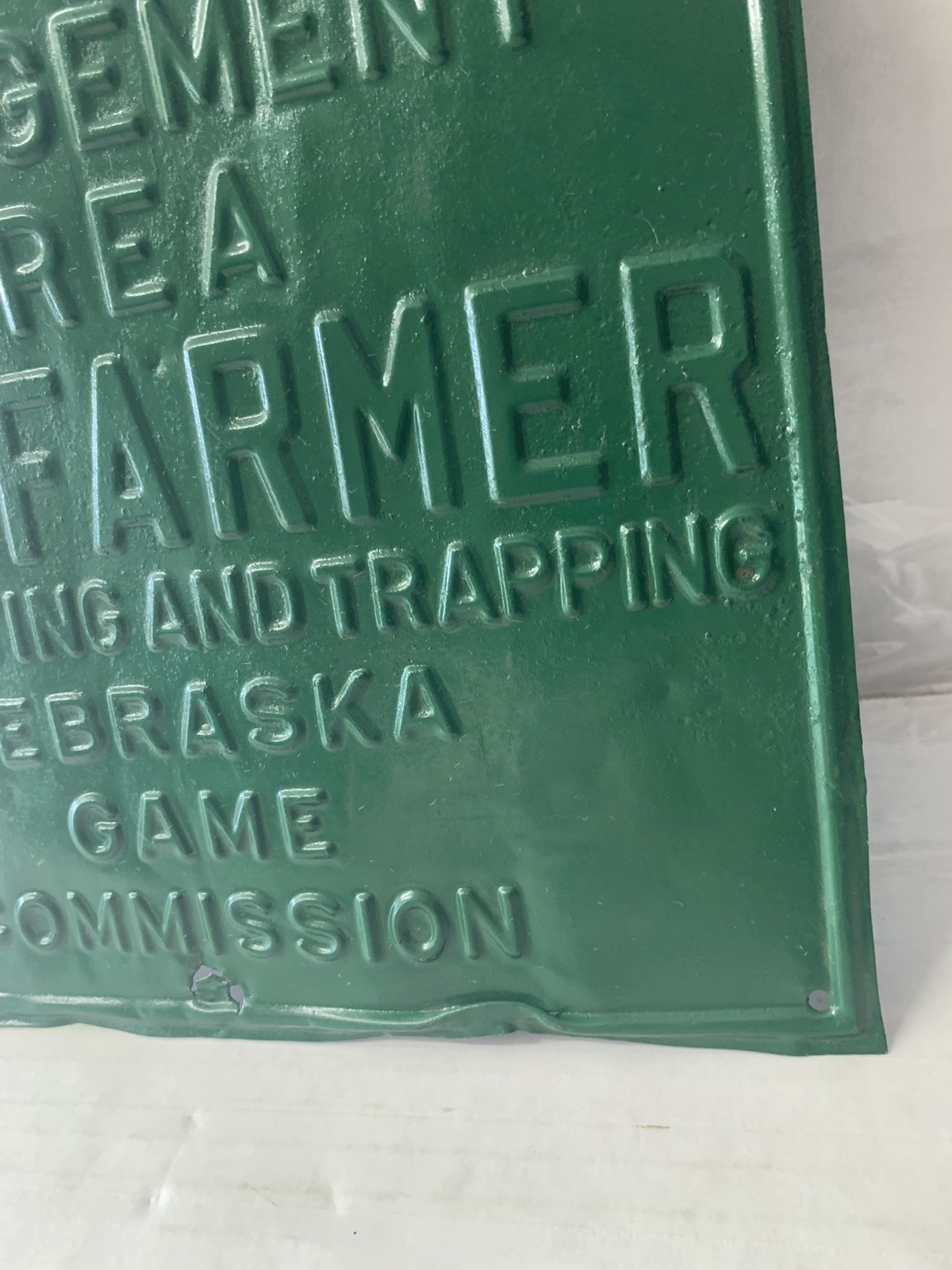 Vintage Nebraska Game Management Area See Farmer For Hunting Metal Sign-VERYRARE