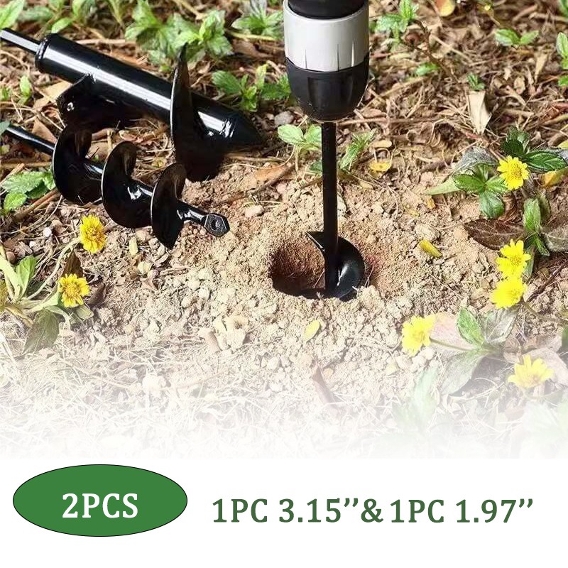 2pcs 1.97"+3.15" Garden Auger Drill Bit Ground Spiral Hole Digger Bulb Planting