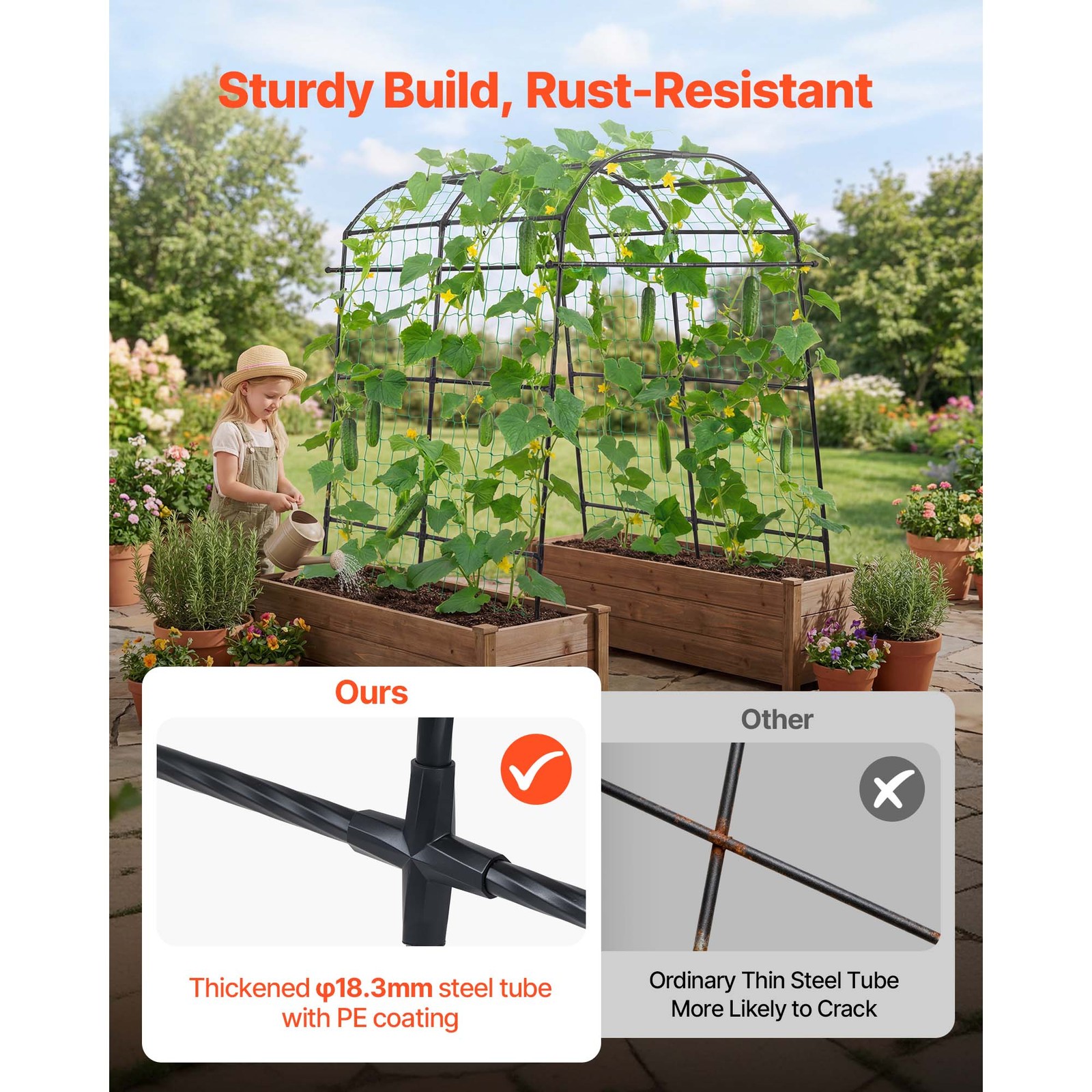 Uimoso Metal Garden Trellis for Cucumber Vines Bean U-Shape 70.87"x44.09"x82.99"