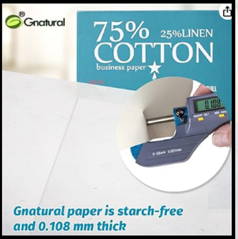 75% cotton 25% linen paper85gsm inkjet printing paper8.5x11 white color get