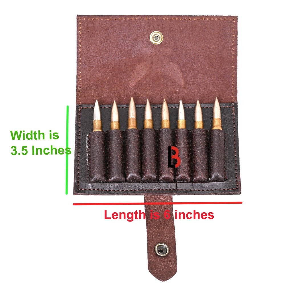 Cowhide Leather Rifle Cartridge Holder Ammo Wallet for 8 Shells 308