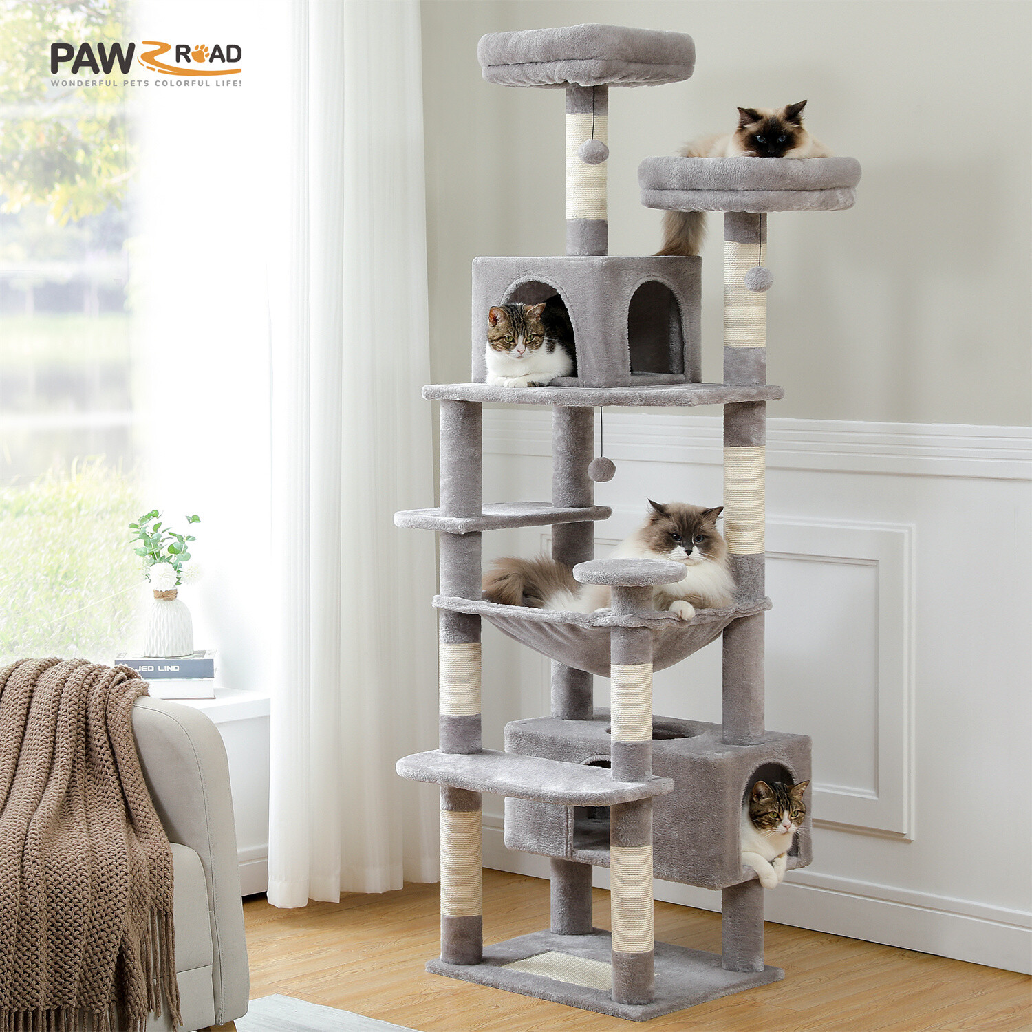 PAWZ Road Cat Tree Tower Scratching Post Scratcher Condo Bed 72.4"/64.5"/53.5"