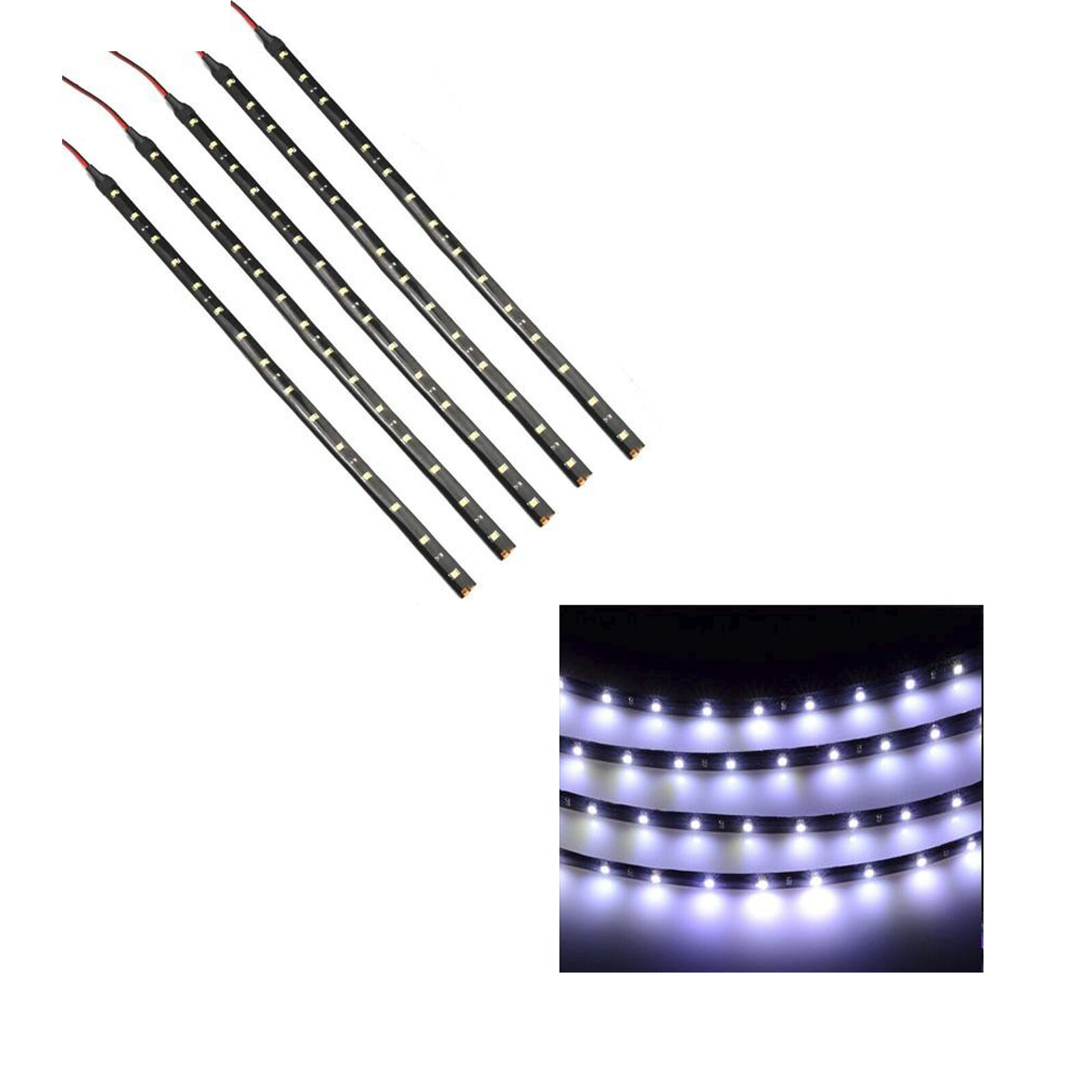 White 5PCS 12V 12" 15SMD Flexible LED Strip Light Waterproof For Car Truck Boat
