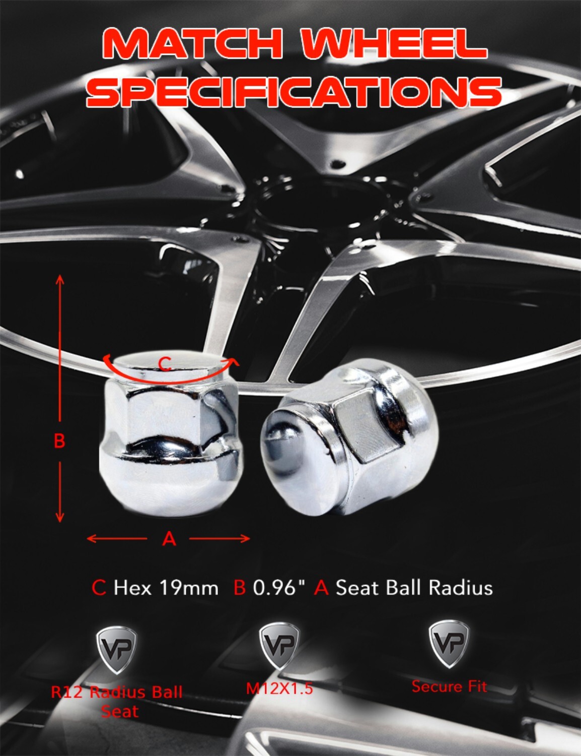 20 12x1.5 24.5mm 19mm Hex Factory Style Chrome Radius Lug Nuts for Honda Acura