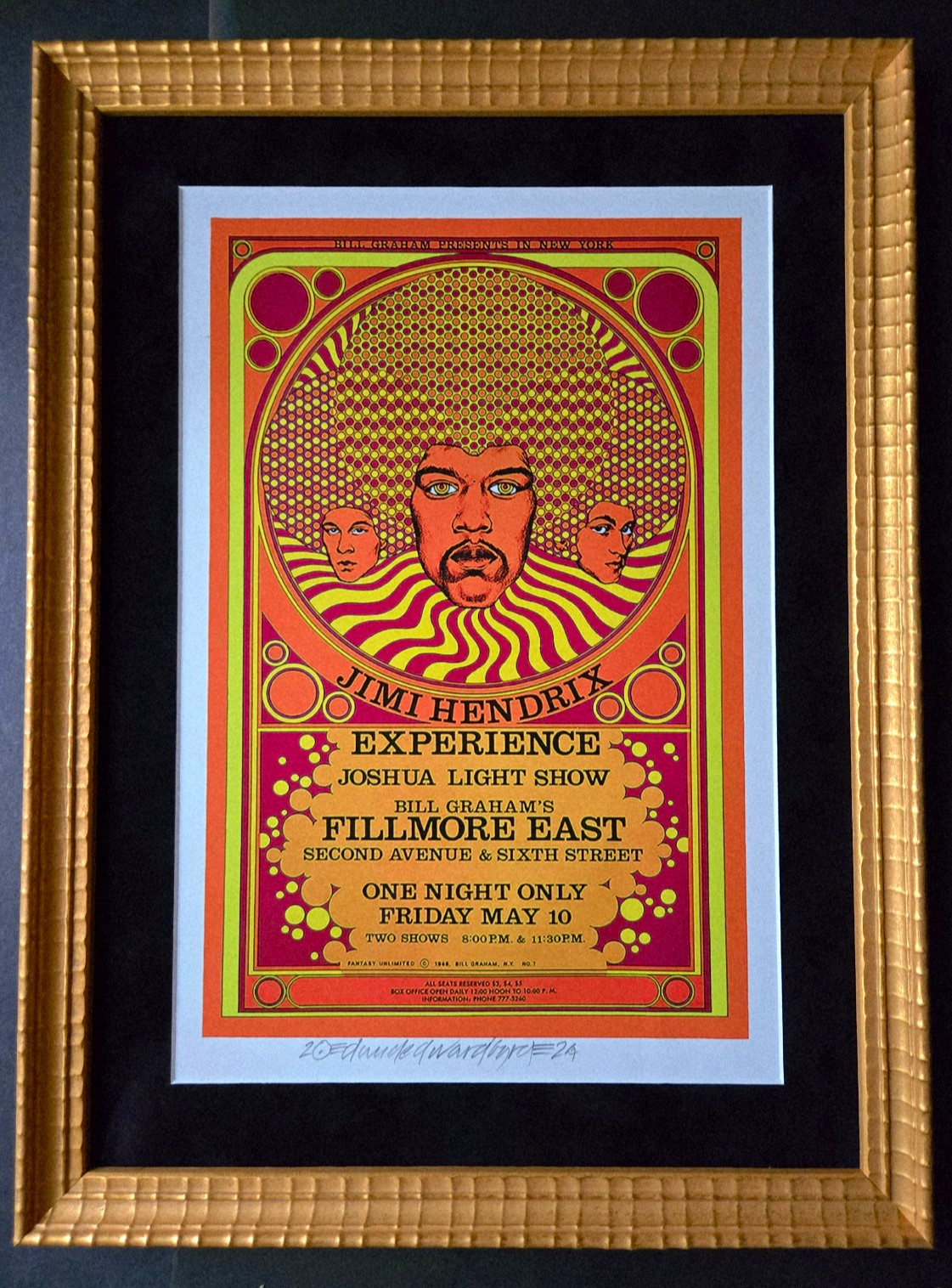 MINT & Hand SIGNED 1968 Hendrix David Byrd Artist Edition FE 7 AOR 2.90 Poster