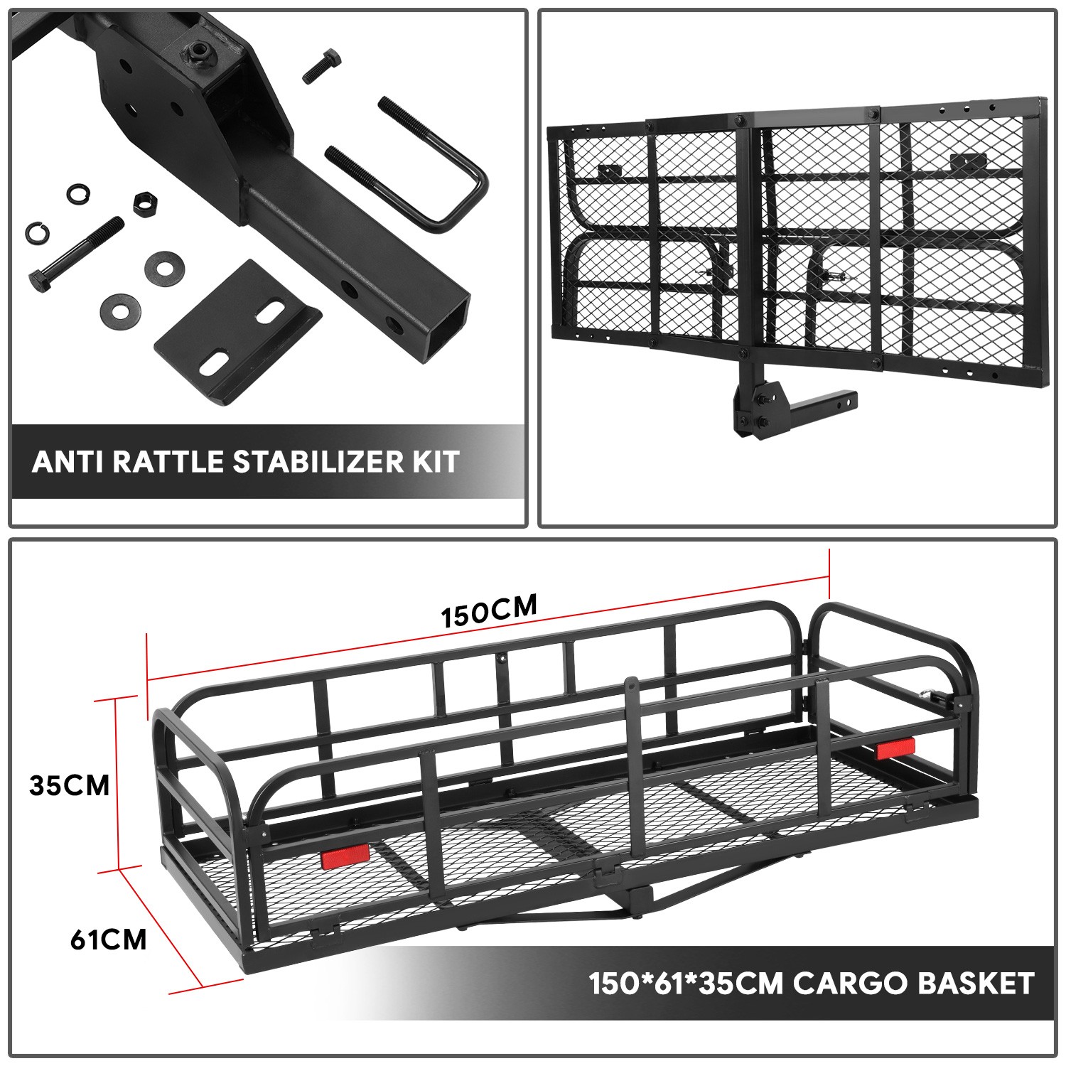 Collapsible Mild Steel 2" Receiver Tow Hitch Cargo Rack Carrier Basket+Pin& Clip