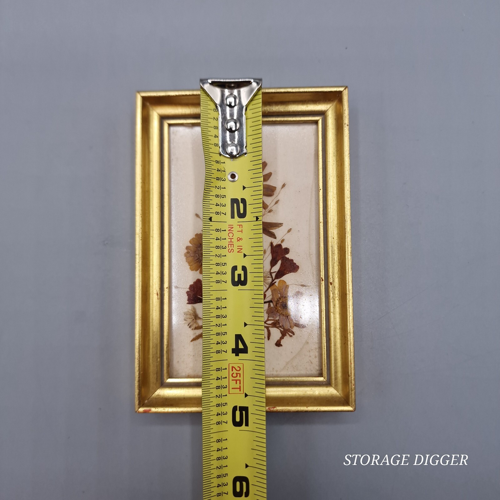 Vintage 1970's Reichlin Switzerland Pressed Dried Flowers Art Gold-Tone Frame