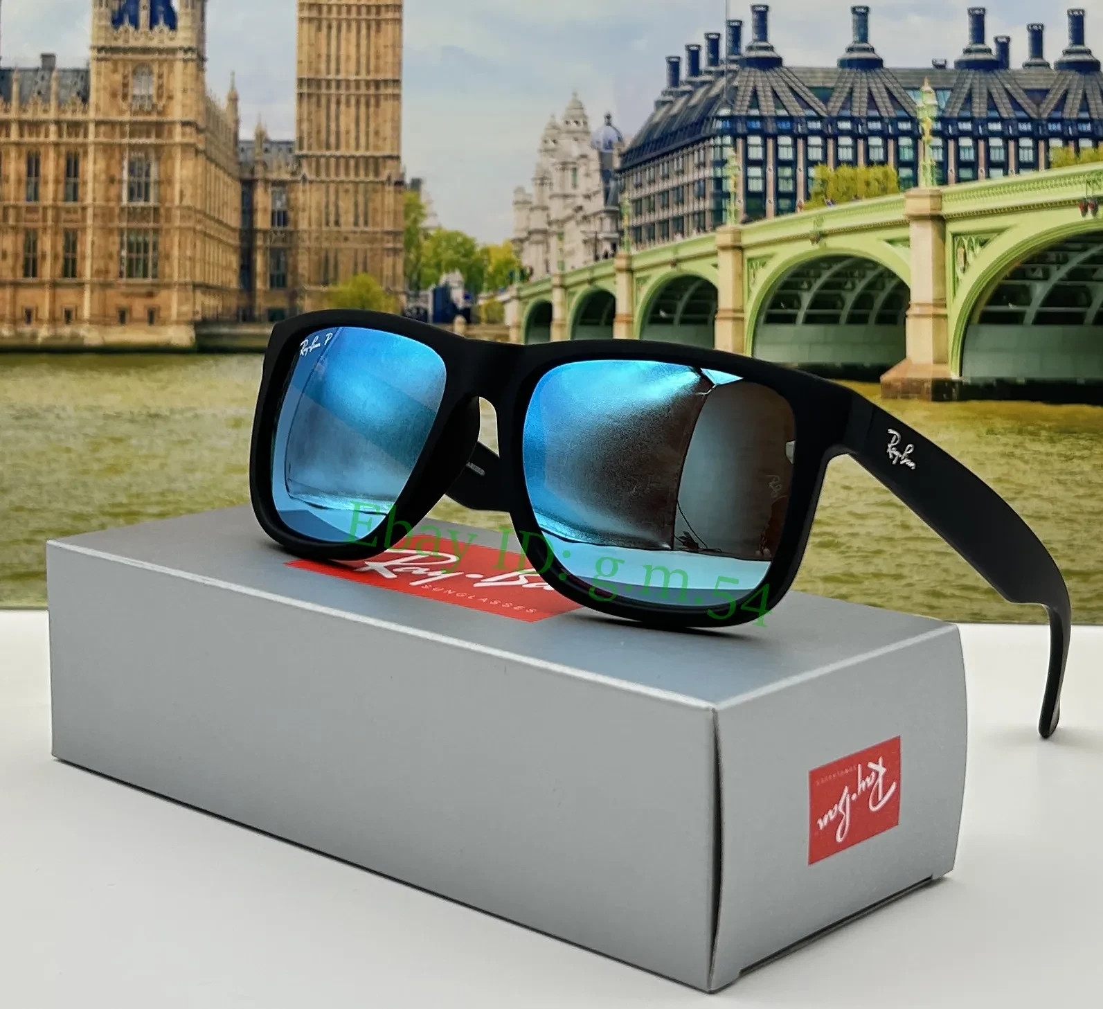 Ray-Ban Justin RB4165 Polarized Sunglasses Blue Mirror Lens UV400 Black 54mm