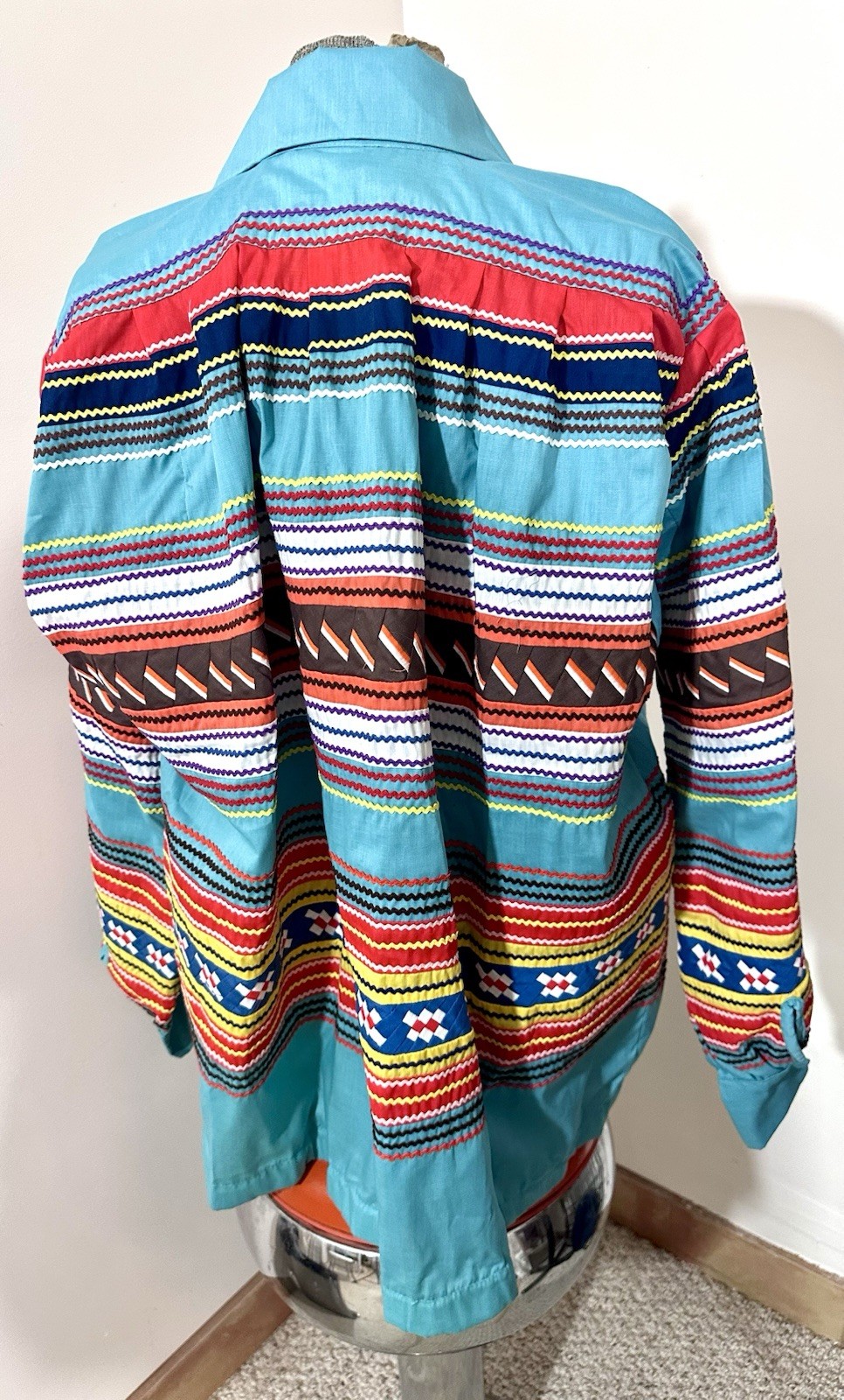 Vintage Seminole Indian Patchwork Shirt Jacket Ric Rac Native American Sz L