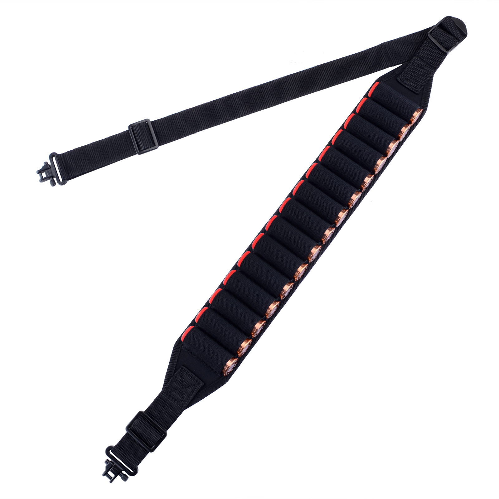 Black Shotgun Sling with 15 Shell Holder, 2 Point Non-Slip Adjustable Sling