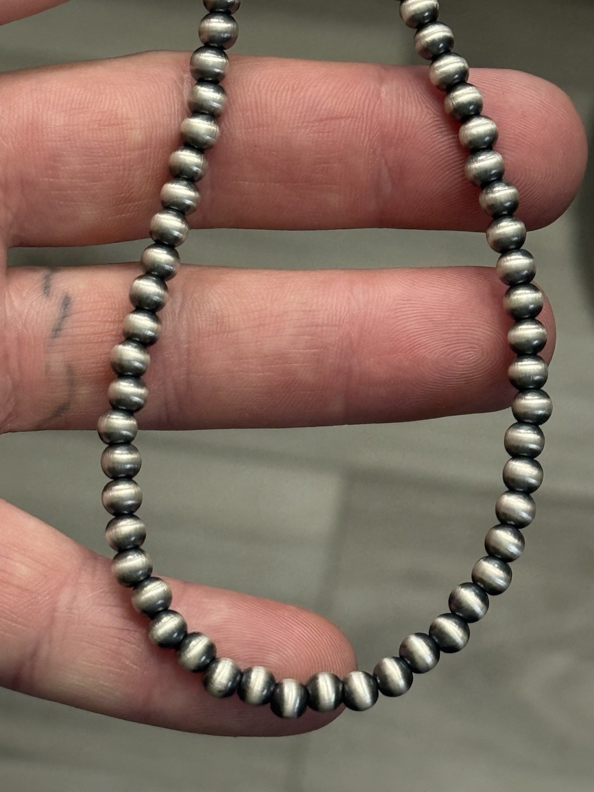 STERLING SILVER 5mm 18” Plus 2” EXT NAVAJO PEARL OXIDIZED BEADED NECKLACE .925