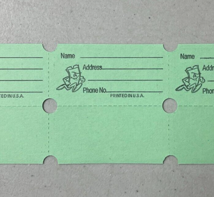 Raffle Tickets Roll of 500 Double Stub as Pictured Split The Pot 50/50 Made USA