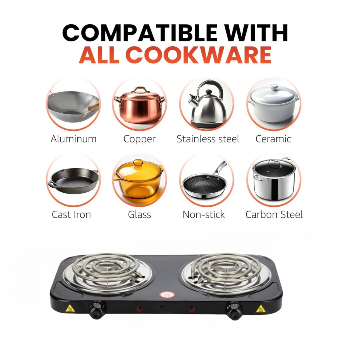 2000W Portable Kitchen Electric Double Burner Hot Plate Cooktop Cooking Stove US