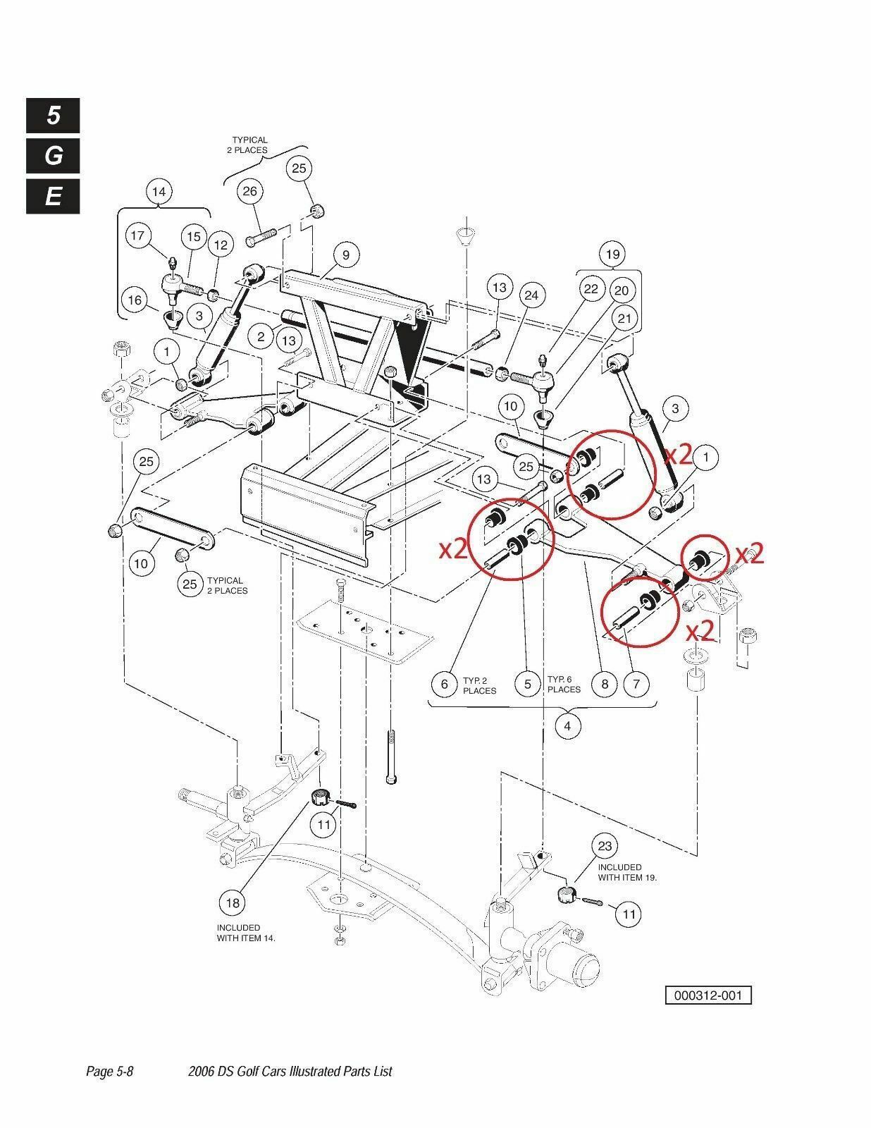 Club Car DS Bushing Kits for all Front Rear Leaf Spring & Upper A Arm Suspension