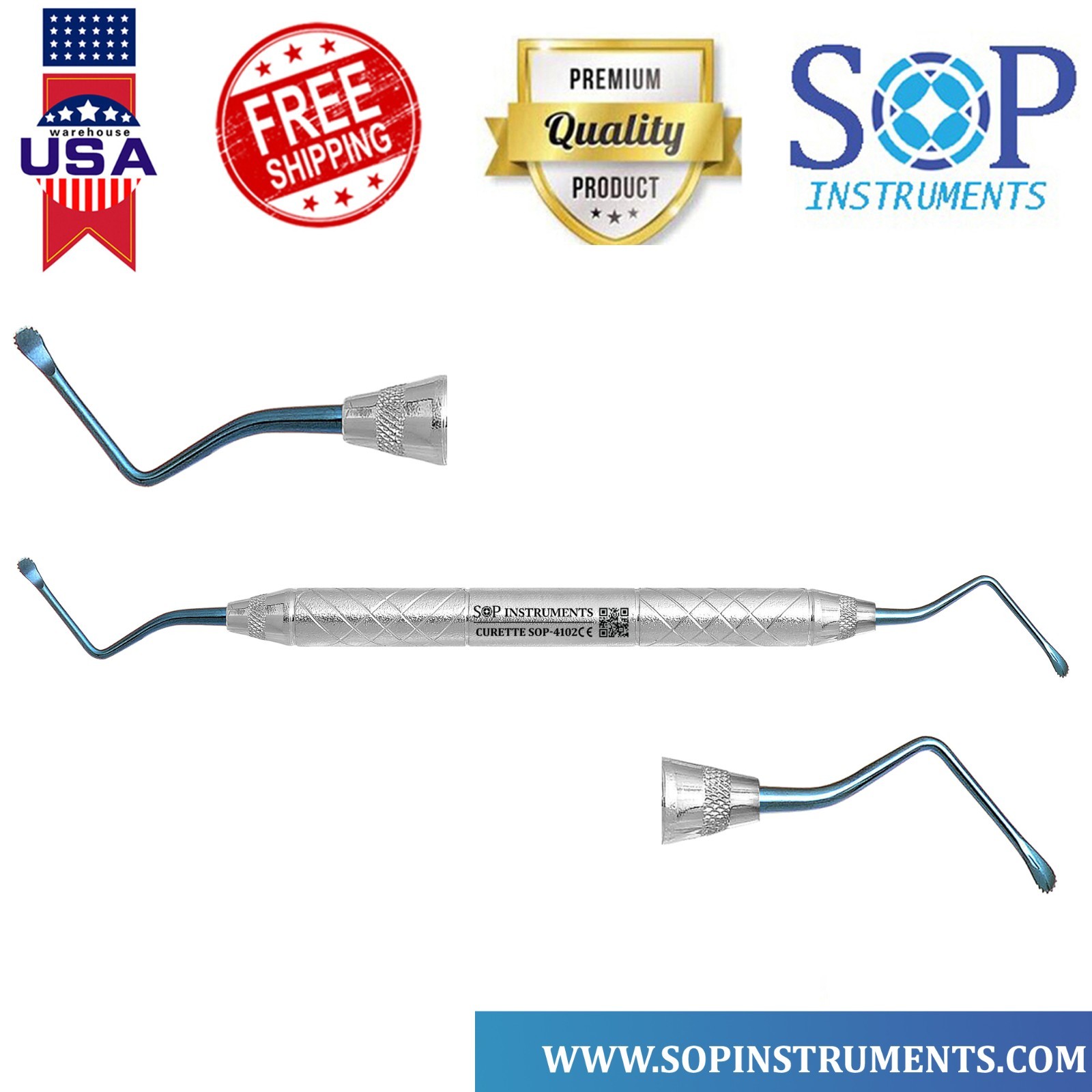 Lucas Bone Curette Serrated 2.5mm Blue Double Ended Dental Surgical Instrument