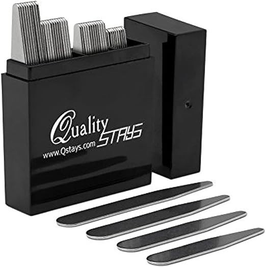44 Metal Collar Stays for Men – 4 Sizes in Elegant Black Box 4, Silver