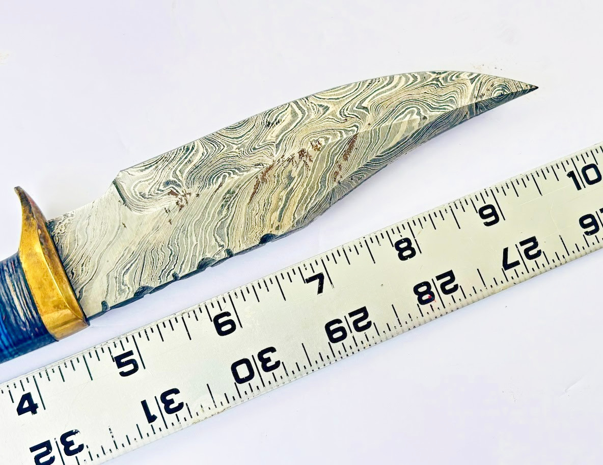 Vintage Stag Handle Fixed Blade Knife Damascus Blade Knives & Leather Sheath