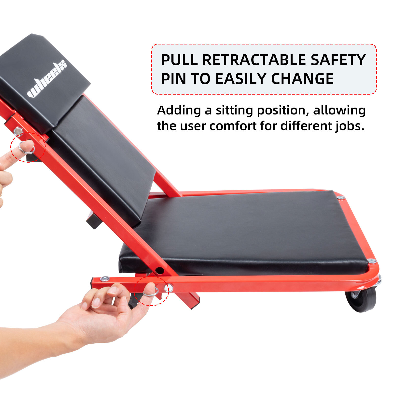 2 in 1 Mechanic Creeper w/Brake 36'' 340Lbs Folding Rolling Garage Stool Chair