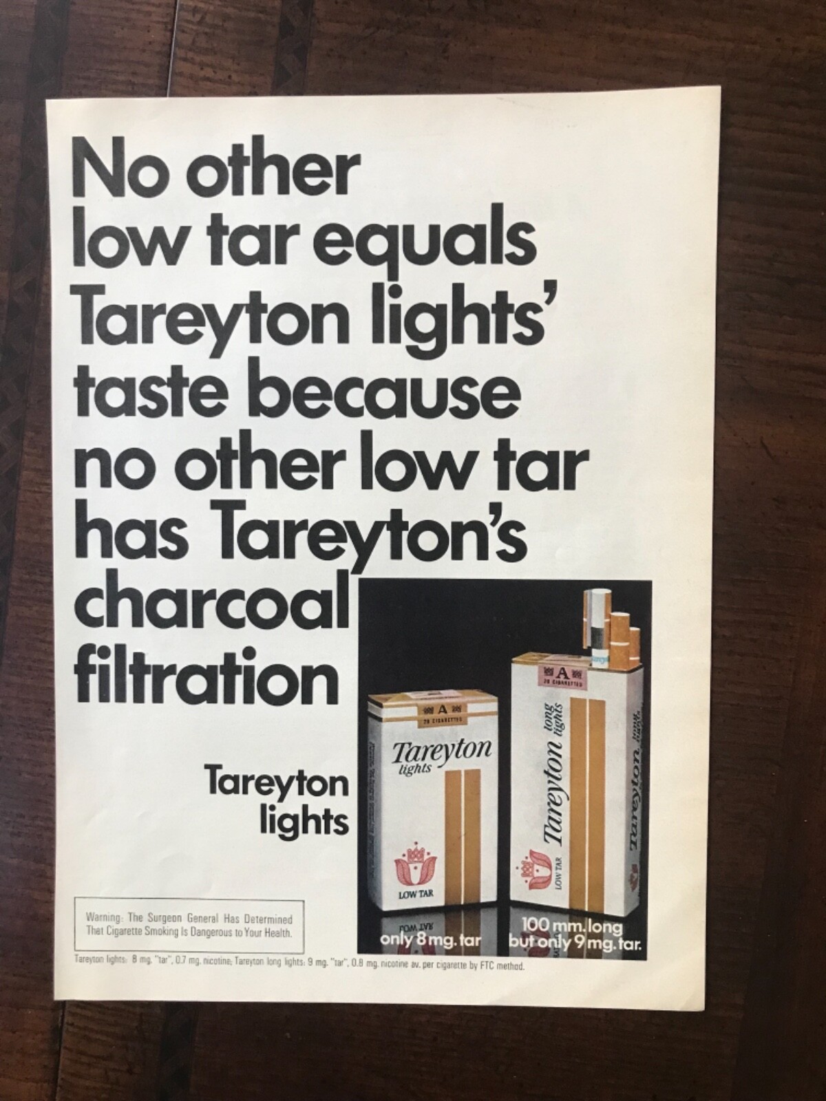 1978 vintage original print ad Tareyton Lights Cigarettes