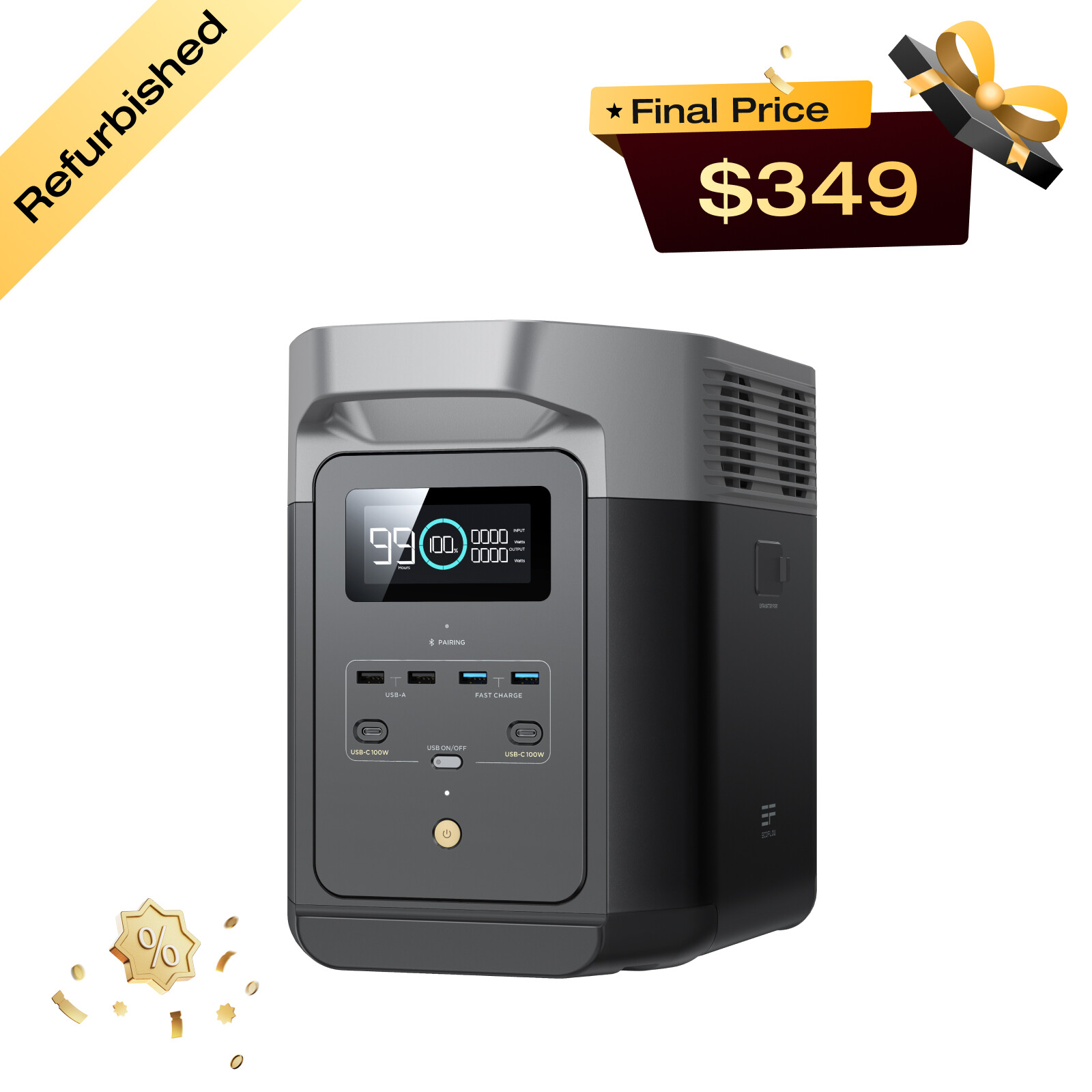 EcoFlow DELTA 2 Portable Power Station 1024Wh Certified Refurbished, LiFePO4