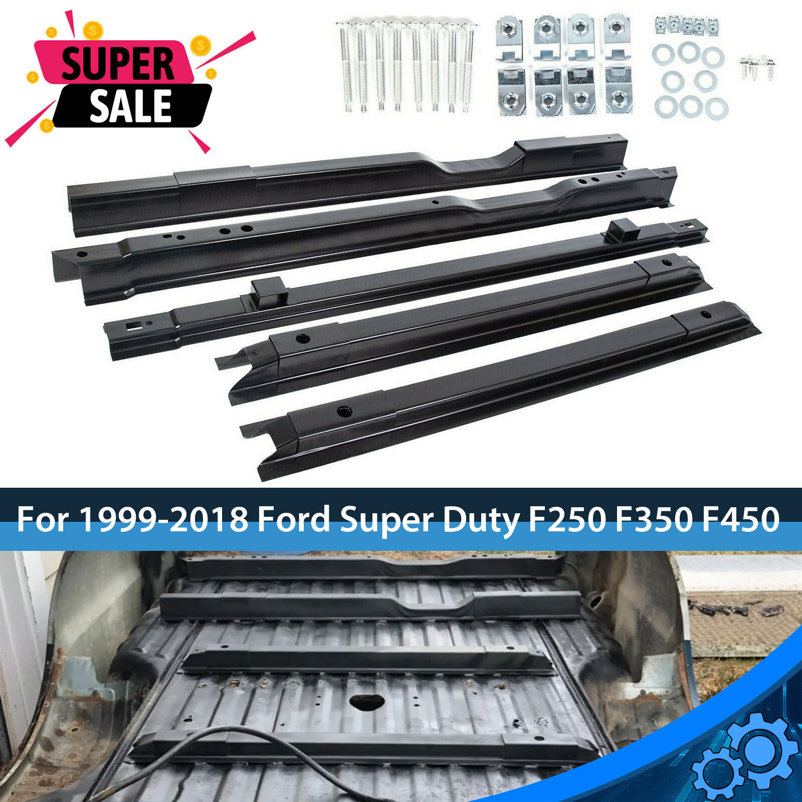5PC Truck Long Bed Rails Floor Support For 99-18 Ford Super Duty F250 F350 F450