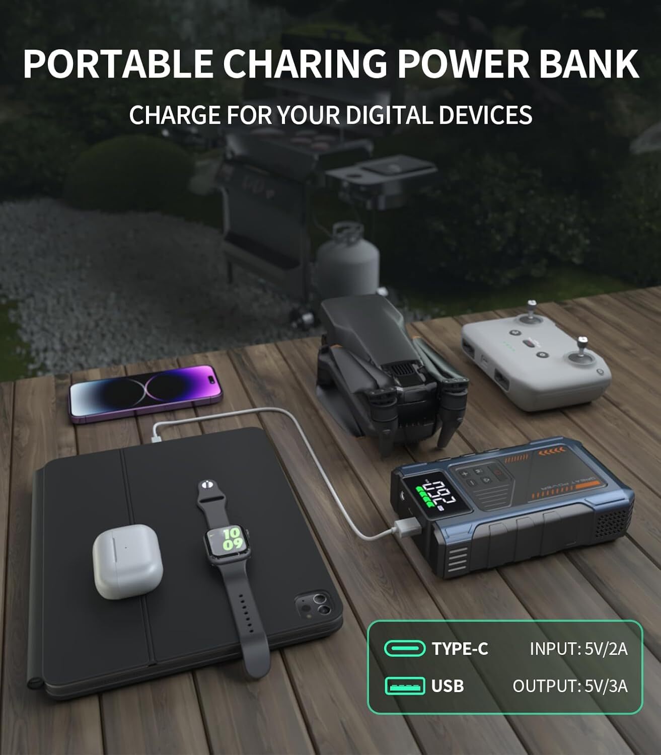 Geeneu 3000A Car Jump Starter Booster Jumper Portable Power Bank Battery Charge