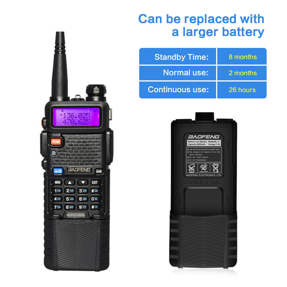 Baofeng UV-5R Walkie Talkies With Hand Mic VHF UHF Two-way Radio Dual Band Range